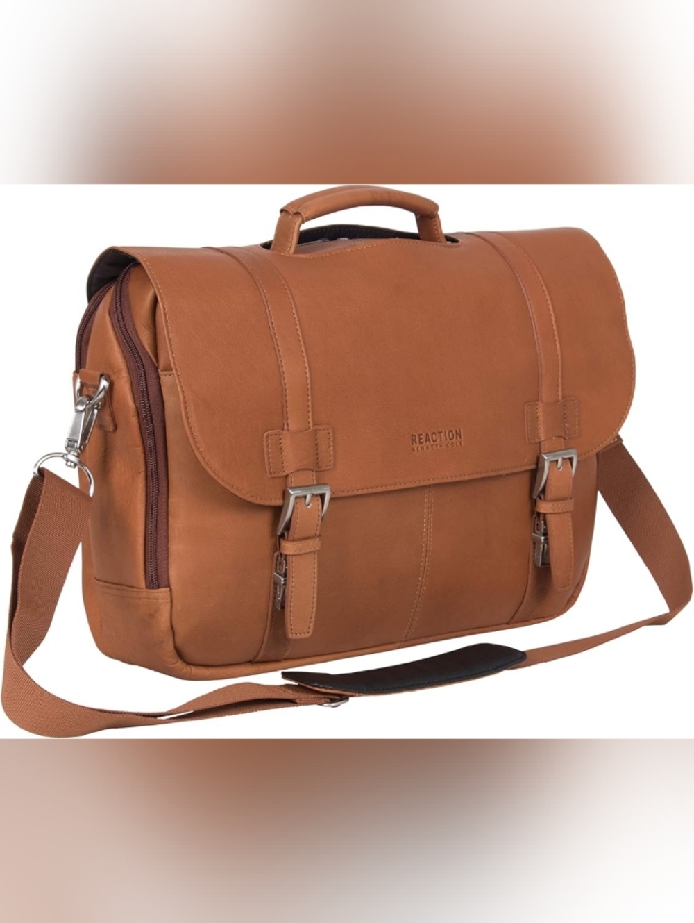 Kenneth Cole Reaction -Leather SHOW BUSINESS Messenger Bag in SOLD OUT  Cognac